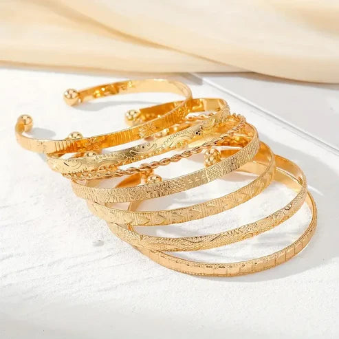 7-Piece Women's Vintage Style Open Cuff Bracelet