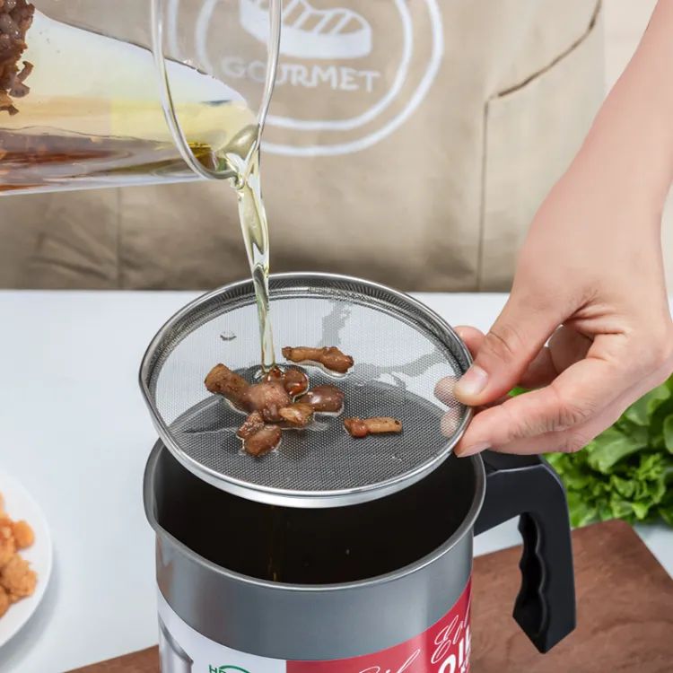 Easy Kitchen Oil Filter Pot Oil Strainer Pot Stainless Steel Grease Strainer