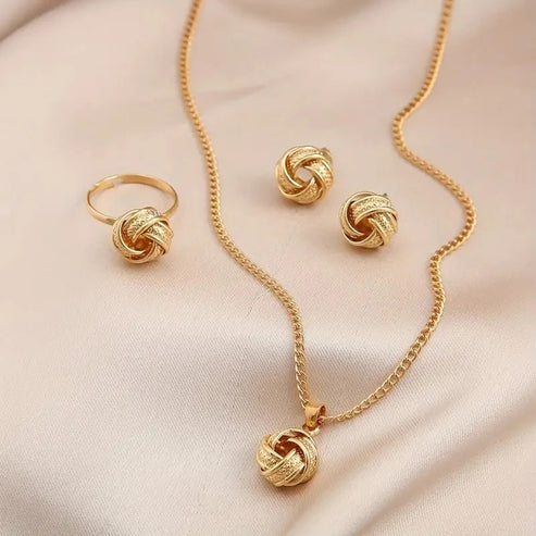Boho Chic 3D Knot Ring Earrings and Necklace Set for Women