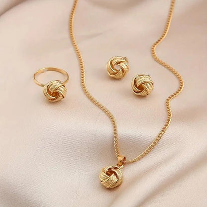 Boho Chic 3D Knot Ring Earrings and Necklace Set for Women