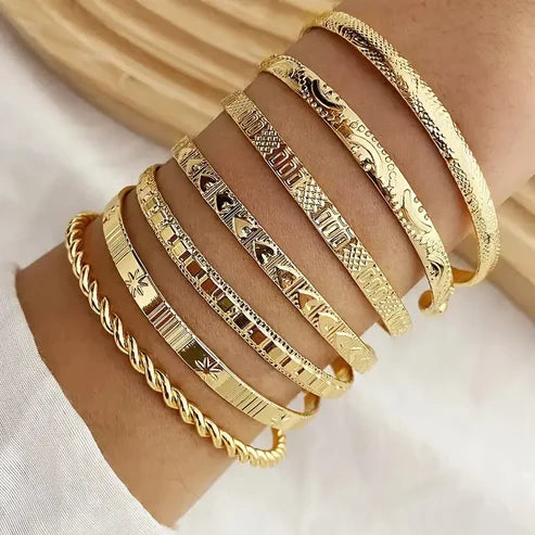 7-Piece Women's Vintage Style Open Cuff Bracelet