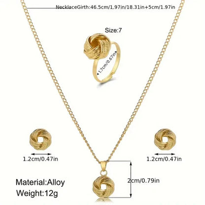 Boho Chic 3D Knot Ring Earrings and Necklace Set for Women