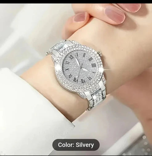 6pcs New Luxury Fashion Women'S Set + Elegant Rhinestone Jewelry Set.