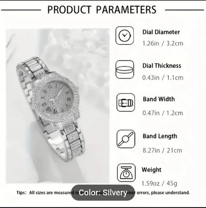 6pcs New Luxury Fashion Women'S Set + Elegant Rhinestone Jewelry Set.